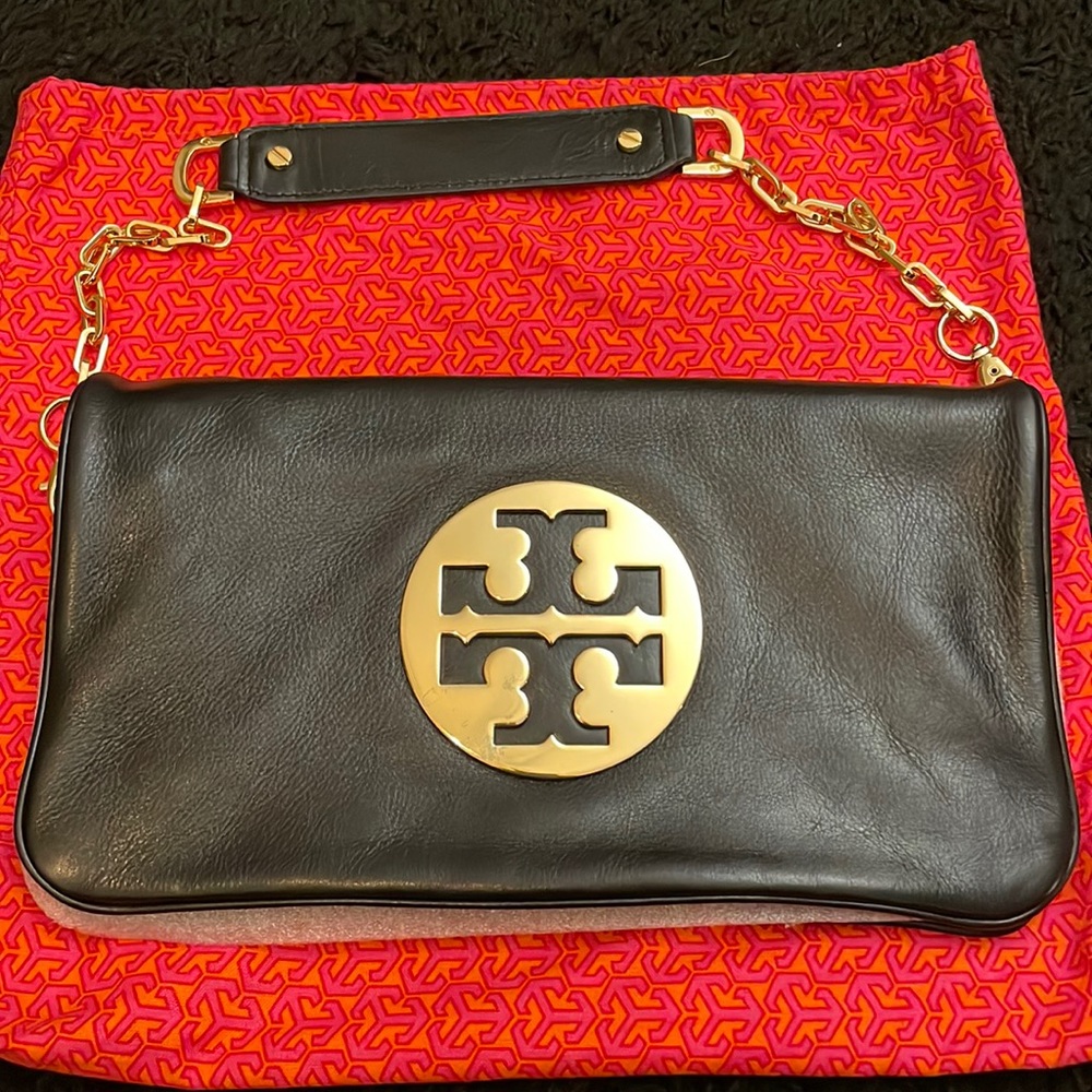 Tory Burch Reva Clutch shoulder bag Black cow leather